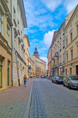 Krakow, Polonya, 14 Ağustos 2022 Krakow 'un güzel eski sokakları
