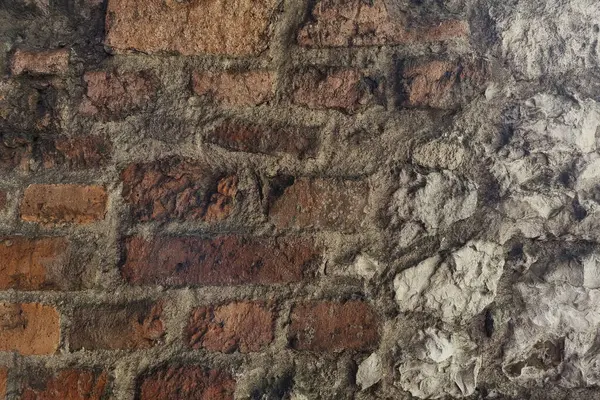 Фрагмент Старої Стіни Будівлі Цегляний Фон Бетон — стокове фото
