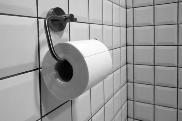 Close Toilet Paper Holder Toilet Imagen de archivo