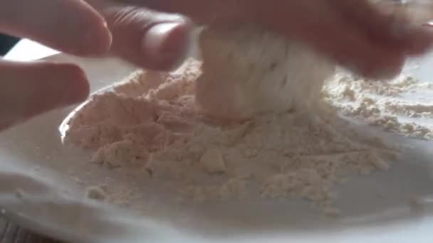 Girls Hands Make Dough Flour Cooking Homemade Food Delicious Dessert — Vídeo de Stock