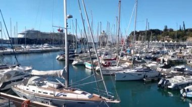 Madeira, Portugal, November 25, 2022: Pier with yachts in the city of Funchal, Madeira island, Portugal. Pier with ships