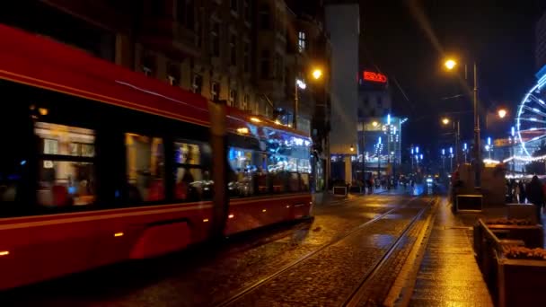 Katowice Poland November 2022 Tram Movement Streets Katowice Evening Bright — Stok video