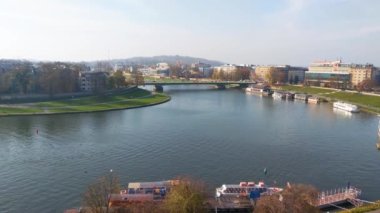 Krakow, Poland, October 15, 2022: View of the river and the city of Krakow