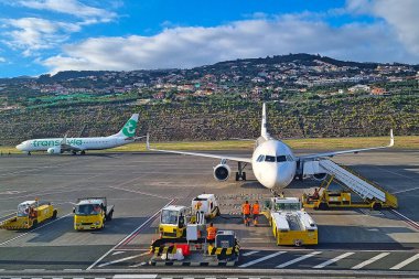 Madeira, Portugal, November 25, 2022: Aircraft service at the airport Airplane gate
