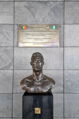 Madeira, Portugal, 24 November 2022: Bust of Cristiano Ronaldo at Funchal Airport, Madeira, Portugal