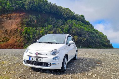 Madeira, Portugal, 24 November 2022: modern and comfortable city car Fiat 500