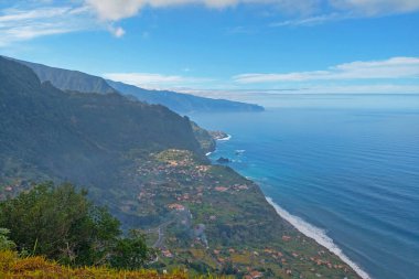 View from a height of the island of Madeira and the ocean. Picturesque view
