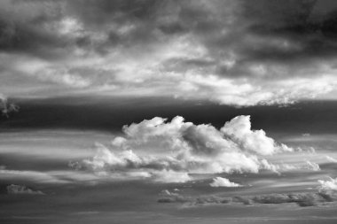 Black and white photo. Dark sky before a thunderstorm