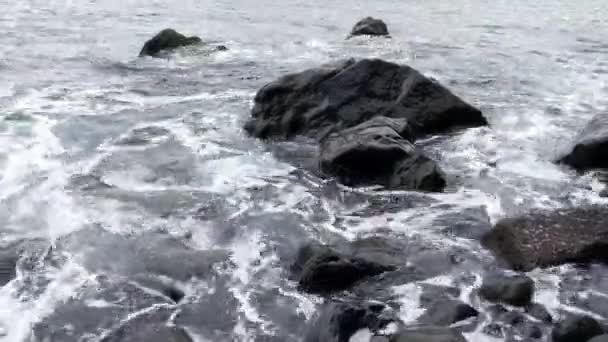 Velký Proud Vody Omývá Břeh Kameny — Stock video
