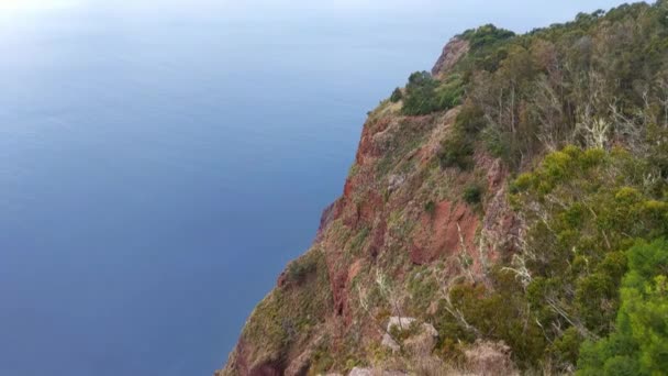 Vista Desde Una Altura Ladera Verde Isla Madeira Océano Atlántico — Vídeos de Stock