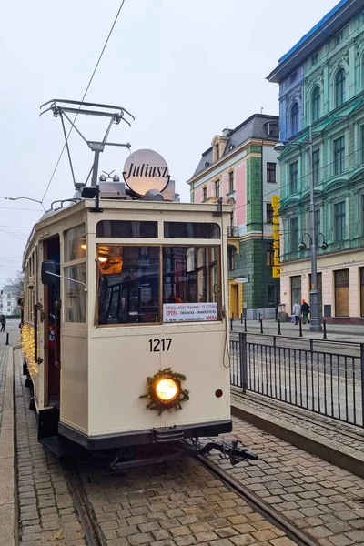 Wroclaw Polen November 2022 Prachtige Oude Tram Toeristische Activiteit — Stockfoto