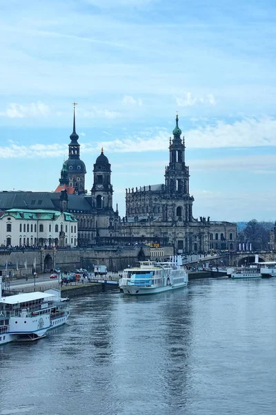 Dresden März 2023 Blick Auf Deich Und Schiffe Dresden — Stockfoto