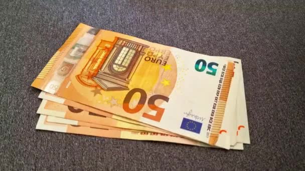 Dziewczyna Liczy Pieniądze Dłonie Kobiety Położyły Stole Banknotów Euro — Wideo stockowe