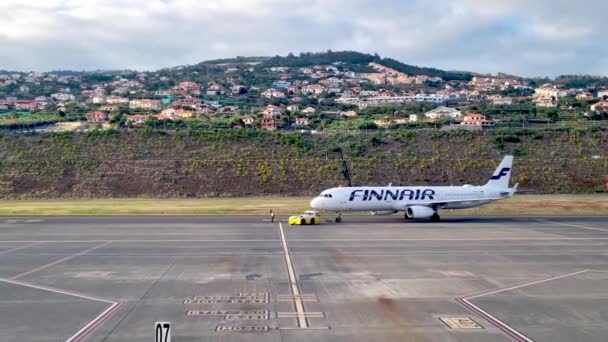 Madeira Portugal November 2022 Preparing Finnair Aircraft Takeoff — Stock Video