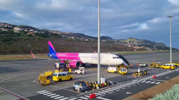 2022년 11월 28일 포르투갈 마데이라 비행기 마데이라 Funchal의 도시에 — 비디오