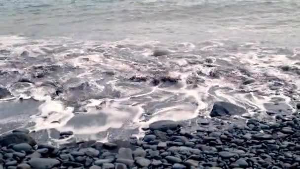 Okyanus Veya Denizin Dalgaları Volkanik Plajı Yıkar — Stok video