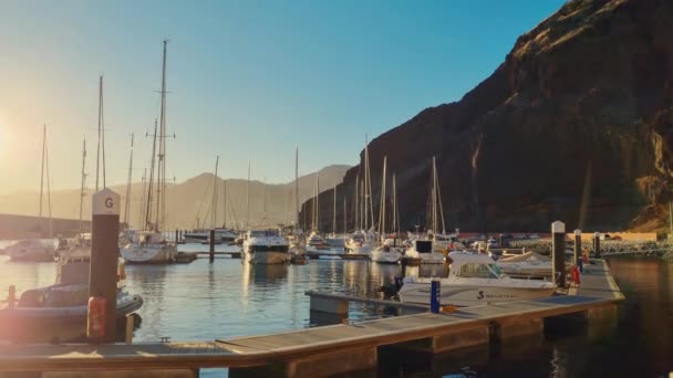 Madeira Portugal November 2022 Beautiful Sunset Shore Boat Station Pier — Stock Video
