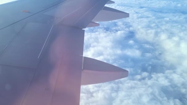 Αεροπλάνο Πετάει Ψηλά Πάνω Από Σύννεφα Ταξιδεύοντας Αεροπορικώς — Αρχείο Βίντεο