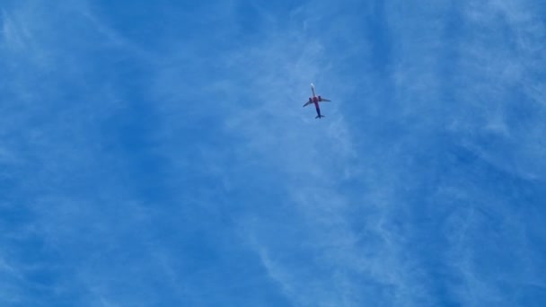 Avião Voando Alto Contra Céu Azul — Vídeo de Stock