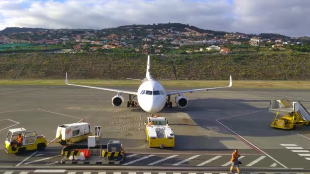 Funchal Madeira Portugal Noviembre 2022 Personal Del Aeropuerto Prepara Avión — Vídeos de Stock