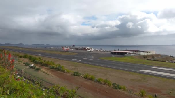 Madeira Portugal November 2022 Het Vliegtuig Komt Landingsbaan Binnen — Stockvideo