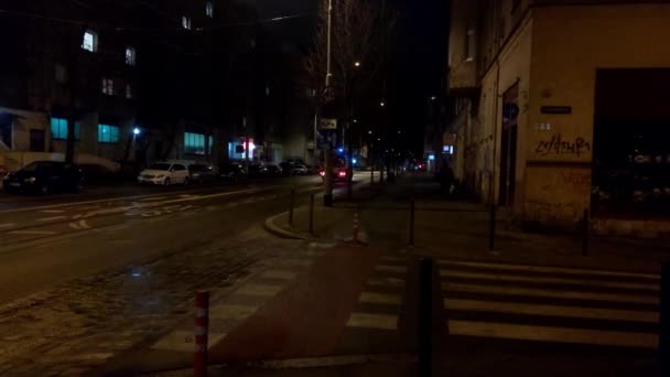 Wroclaw Polen Februari 2024 Nighttime City Street Parked Cars — Stockvideo