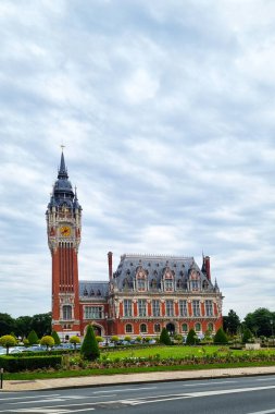 Calais, France, June 22, 2024: Flemish and Neo-Renaissance City Hall. Its famous belfry clipart