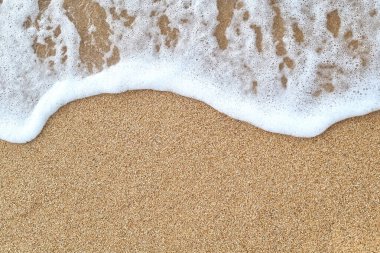 Yumuşak bir okyanus dalgası kumlu bir sahile akar ve huzur verici bir sahil manzarası yaratır. Köpüklü beyaz su ve altın kum arasındaki zıtlık tasarım projeleri veya seyahat ilhamı için mükemmel doğal ve sakin bir zemin sunuyor..