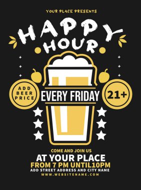 Mutlu saat partisi afişi veya sosyal medya postası tasarımı