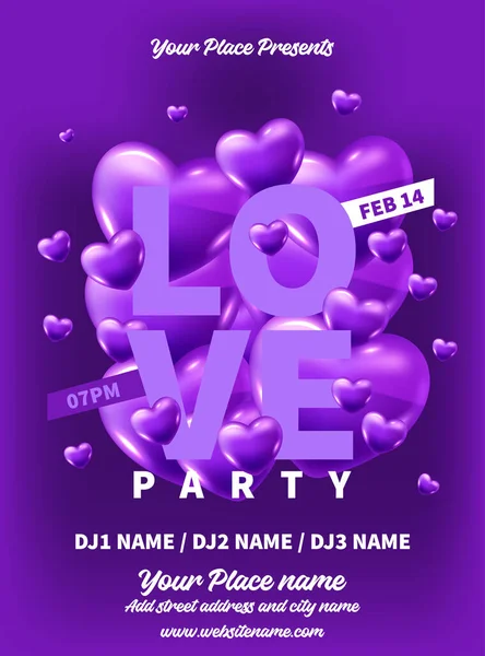 Aşk partisi Sevgililer Günü posteri sosyal medya postası tasarımı