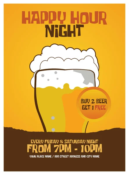Happy Hour Μπύρα Αφίσα Φυλλάδιο Νύχτα Μέσα Κοινωνικής Media Post — Διανυσματικό Αρχείο