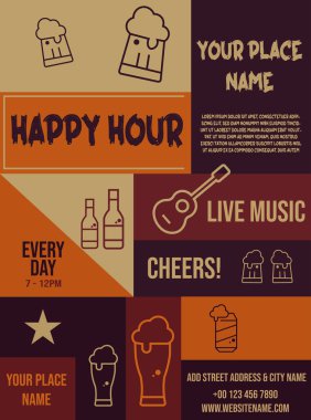 Mutlu saat bira gecesi poster ilanı sosyal medya post tasarımı