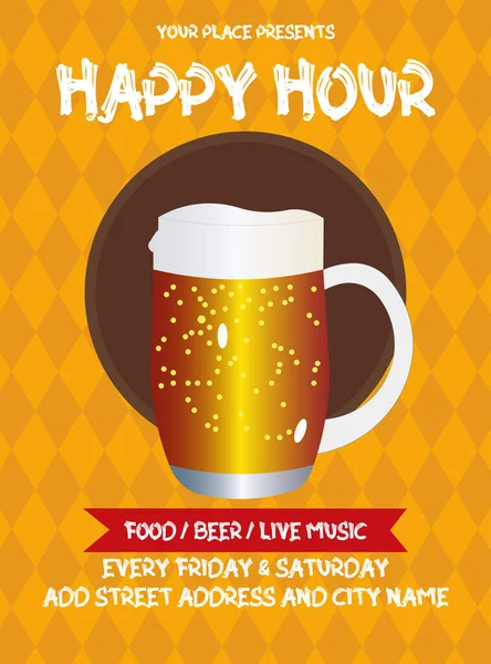 Happy Hour Night Flyer Poster Social Media Post Design — Stock Vector