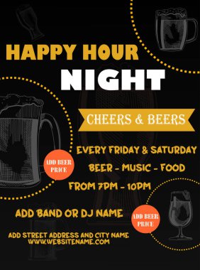 Mutlu saatler bira partisi poster ilanı sosyal medya post tasarımı