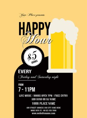 happy hour beer night party poster flyer social media post design