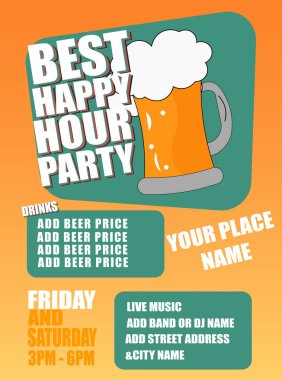 happy hour beer night party poster flyer social media post design