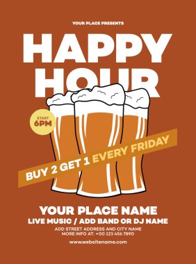 happy hour poster flyer or social media post design