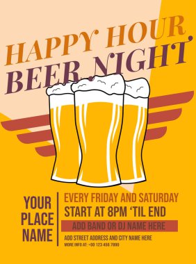 happy hour beer night flyer poster  or social media post design
