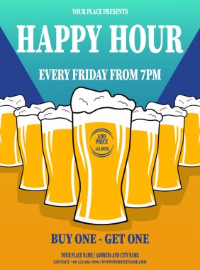 happy hour beer night party flyer poster or social media post design