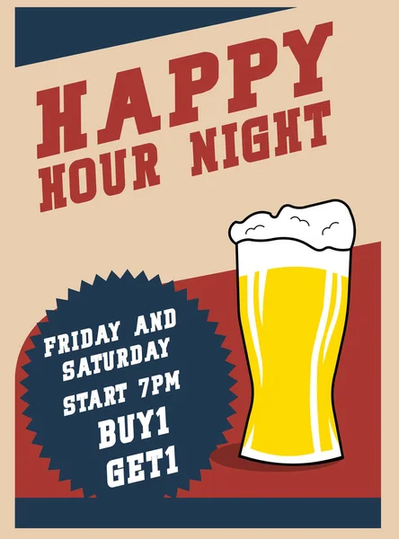 Αφίσα Happy Hour Night Flyer Σχεδιασμός Ανάρτησης Κοινωνικών Μέσων — Διανυσματικό Αρχείο