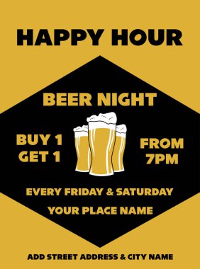 Mutlu saat bira hafta sonu poster ilanı sosyal medya post tasarımı