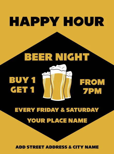 Happy Hour Birra Weekend Notte Poster Volantino Social Media Post — Vettoriale Stock