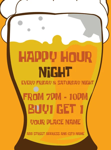 Happy Hour Μπύρα Κόμμα Νύχτα Αφίσα Φυλλάδιο Μέσα Κοινωνικής Δικτύωσης — Διανυσματικό Αρχείο