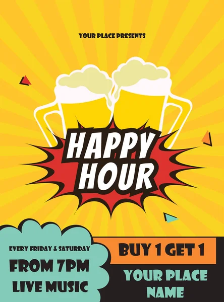 Happy Hour Μπύρα Νύχτα Αφίσα Φυλλάδιο Social Media Post Design — Διανυσματικό Αρχείο