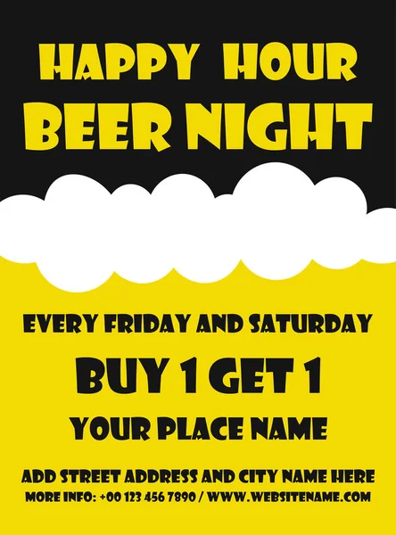 Happy Hour Μπύρα Νύχτα Αφίσα Κοινωνικής Media Post Flyer Σχεδιασμό — Διανυσματικό Αρχείο