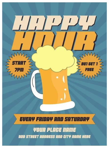 Happy Hour Μπύρα Γιορτή Αφίσα Φυλλάδιο Κοινωνικής Media Post Design — Διανυσματικό Αρχείο