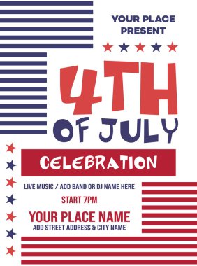 4th of July party celebration poster flyer or social media post design clipart
