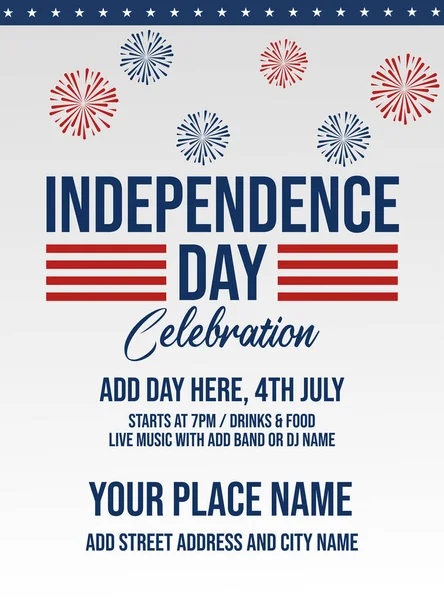 Independence Day 4Th July Party Flyer Poster Social Media Post — Stock Vector
