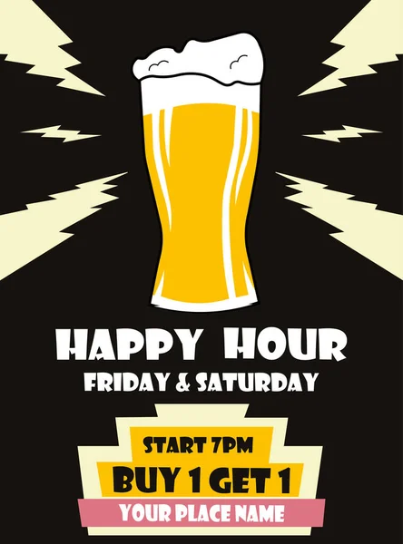 Happy Hour Μπύρα Νύχτα Κόμμα Αφίσα Φυλλάδιο Social Media Post — Διανυσματικό Αρχείο