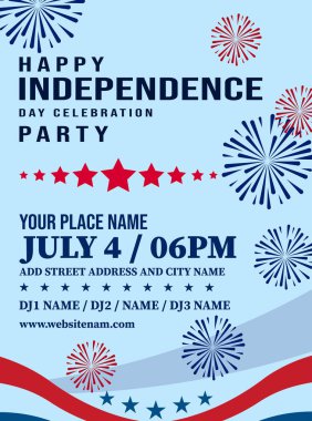 Bağımsızlık Günü 4 Temmuz Parti ilanı ya da sosyal medya postası tasarımı